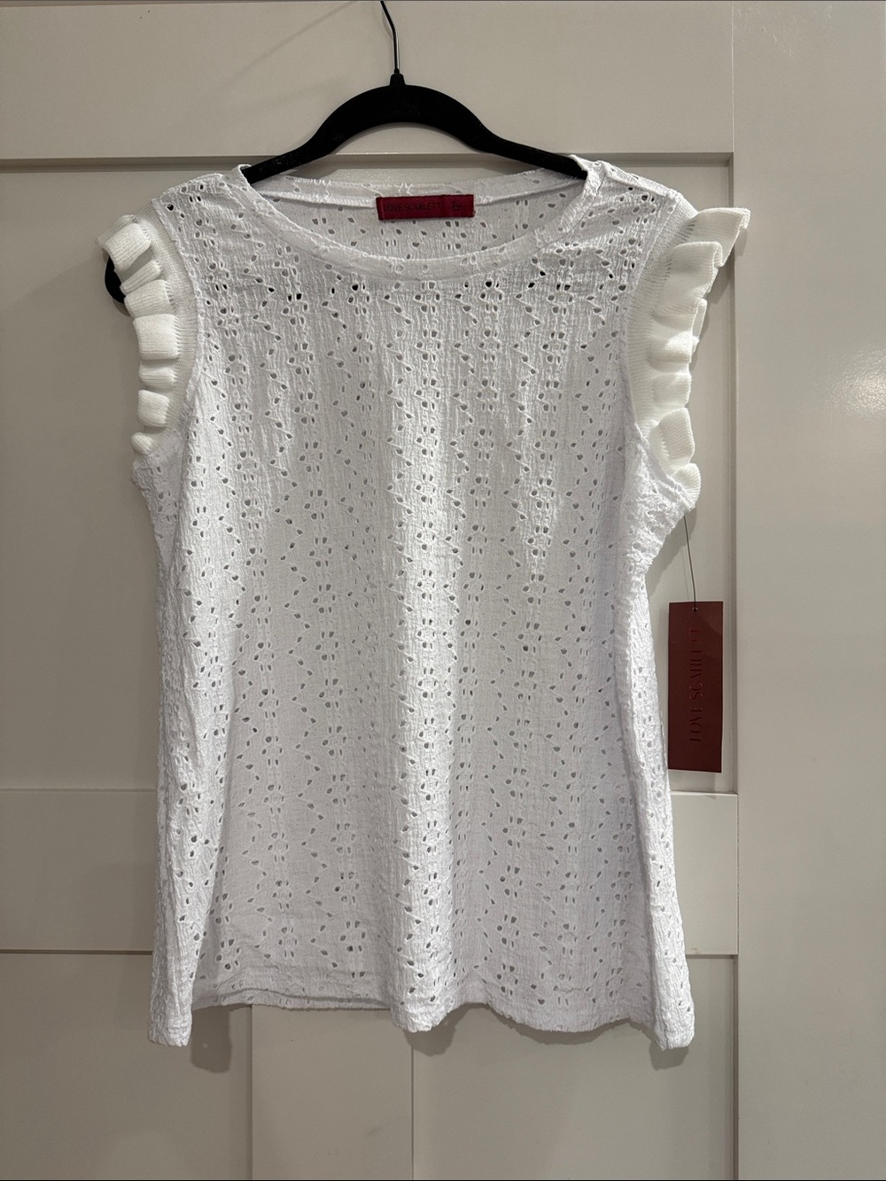 Love Scarlett NWT White Eyelet Sweater Ruffle Sleeve Tank Top - Women